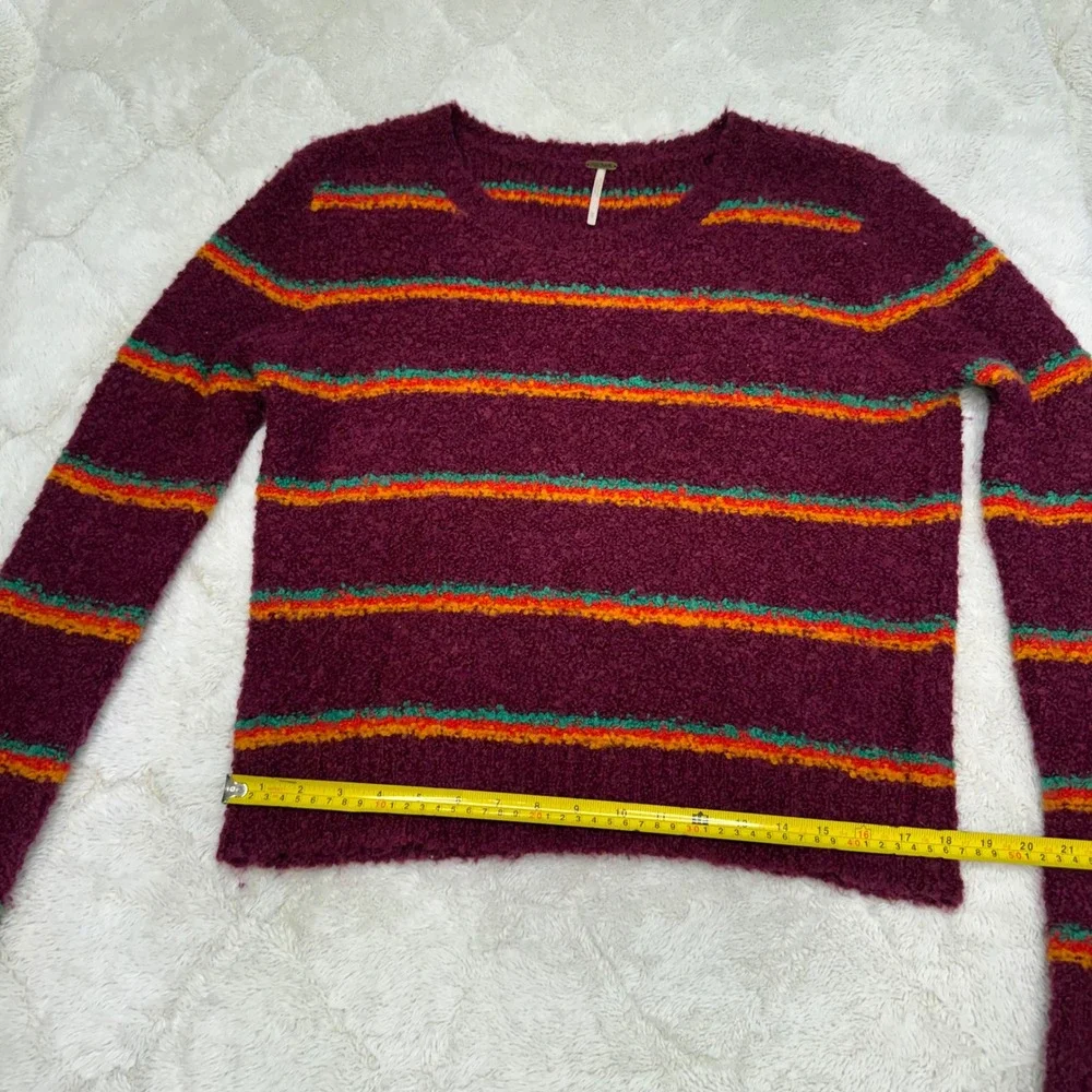 Free People Alpaca Blend Sweater Womens M Burgundy Striped Boucle Boho Pullover